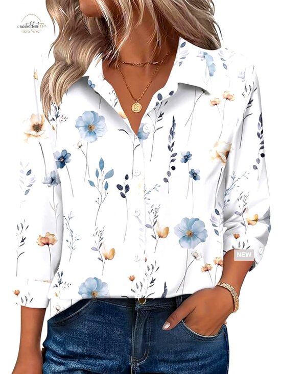 Tops - 3/4 Sleeve V-Neck Blouse Business Casual Top Lightweight Polyester Spandex S-2XL